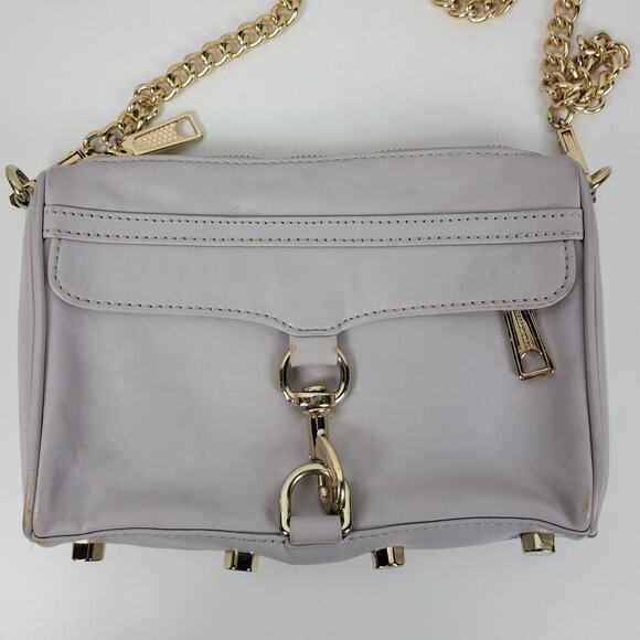 Rebecca‎ Minkoff Womens Mini Mac Crossbody Bag Gray Leather Chain Strap Purse - Picture 1 of 16